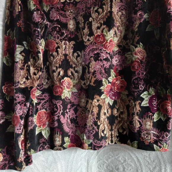 Dress Barn Elegant Stretch Velveteen Floral Pattern Long Sleeved Blouse Top Sz L - Picture 6 of 11